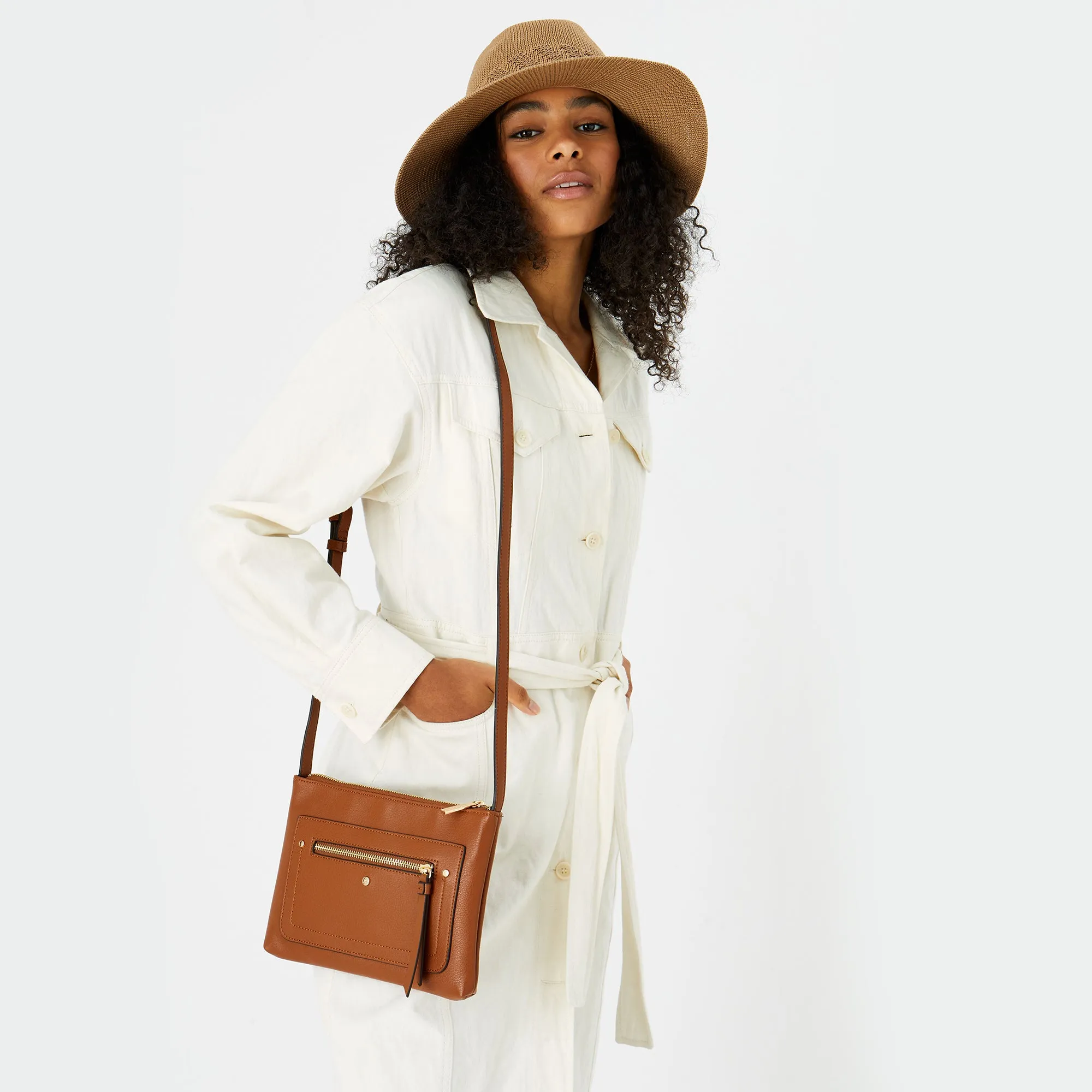 Accessorize London Women's Faux Leather Tan Ellie Sling Bag