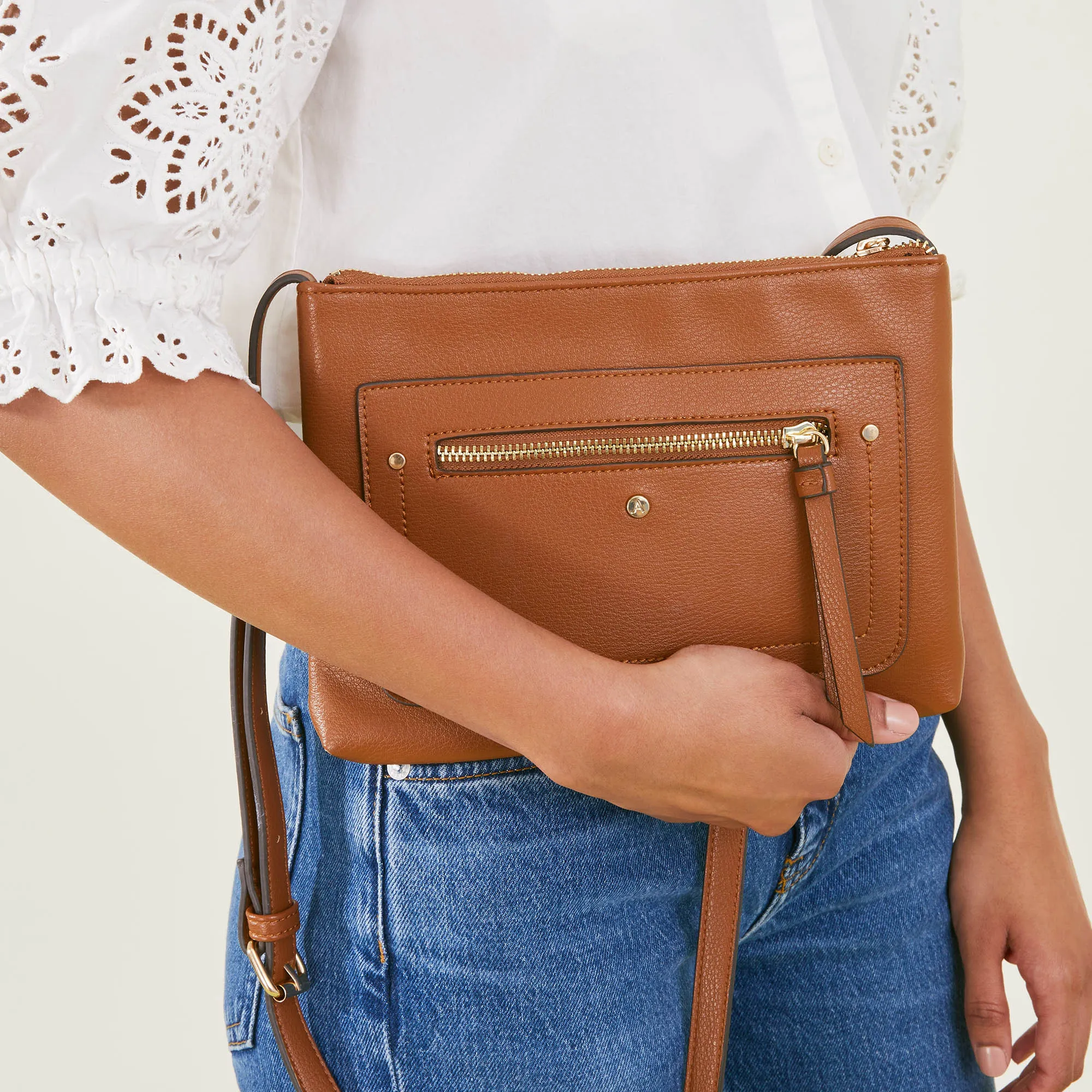Accessorize London Women's Faux Leather Tan Ellie Sling Bag