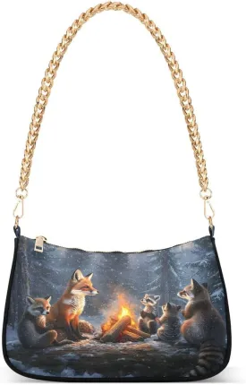 ALAZA Fox Raccoon Animal Winter Chian Shoulder Bag Handbags Tote Mini Clutch Purse Hobo Bag with Zipper Closure for Women