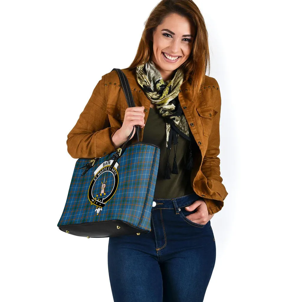 Bain Tartan Leather Tote Bag with Family Crest