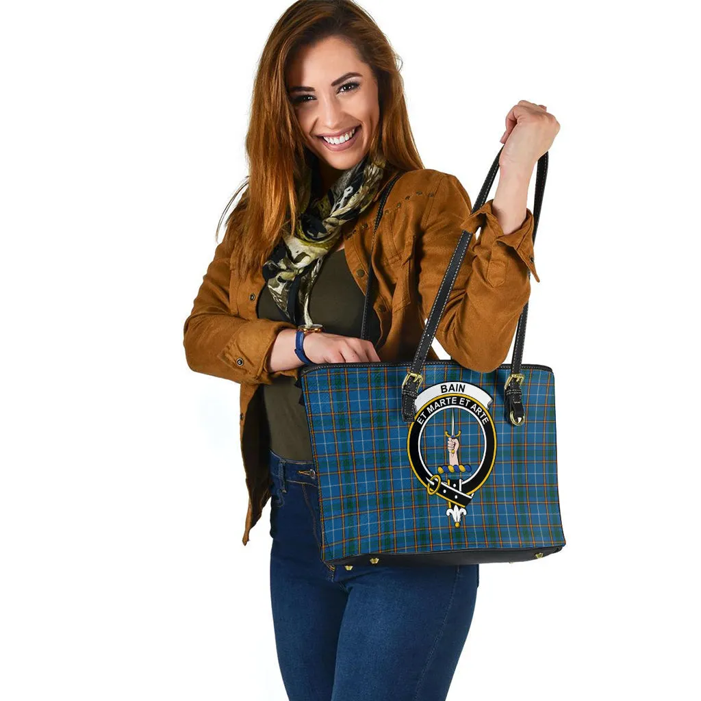 Bain Tartan Leather Tote Bag with Family Crest