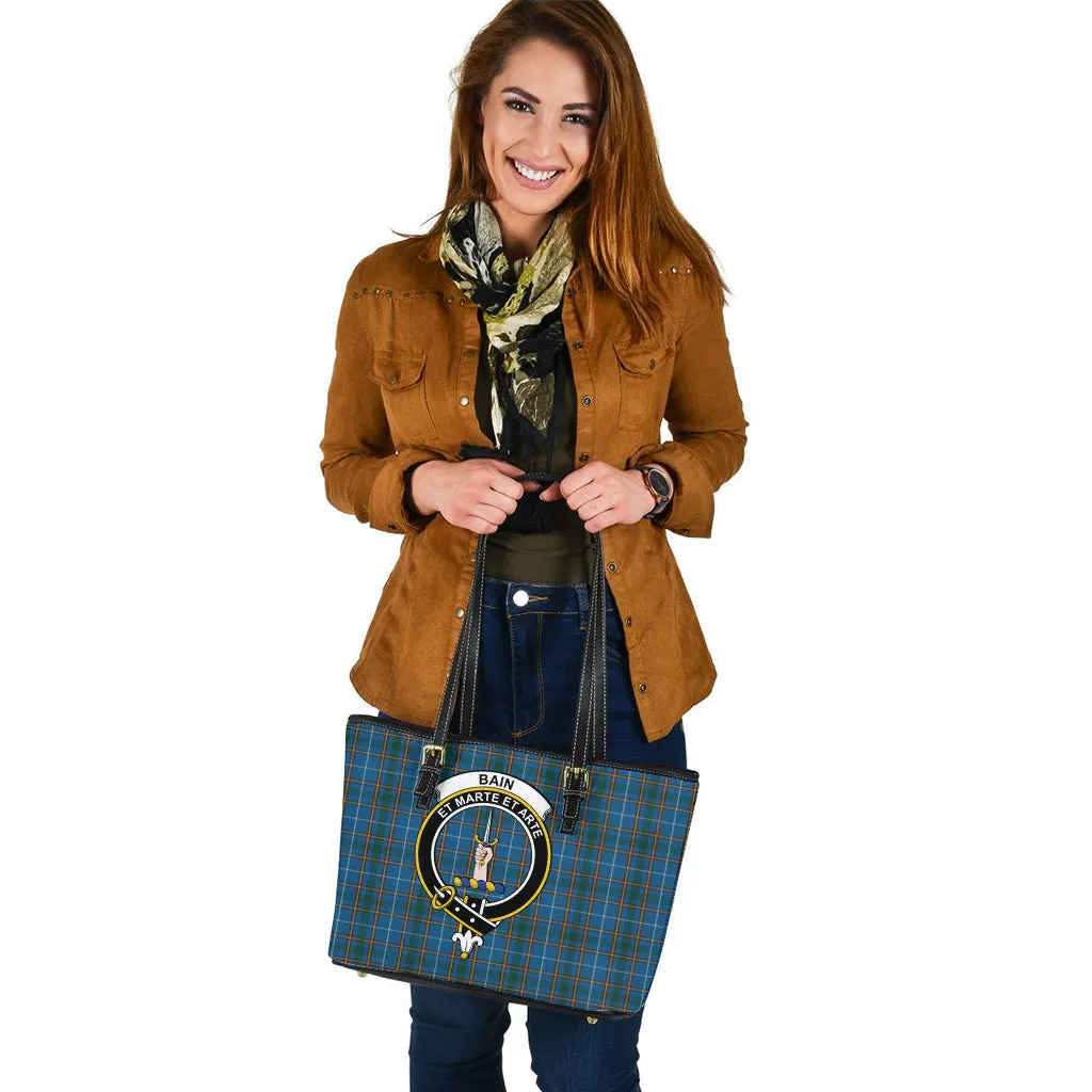 Bain Tartan Leather Tote Bag with Family Crest
