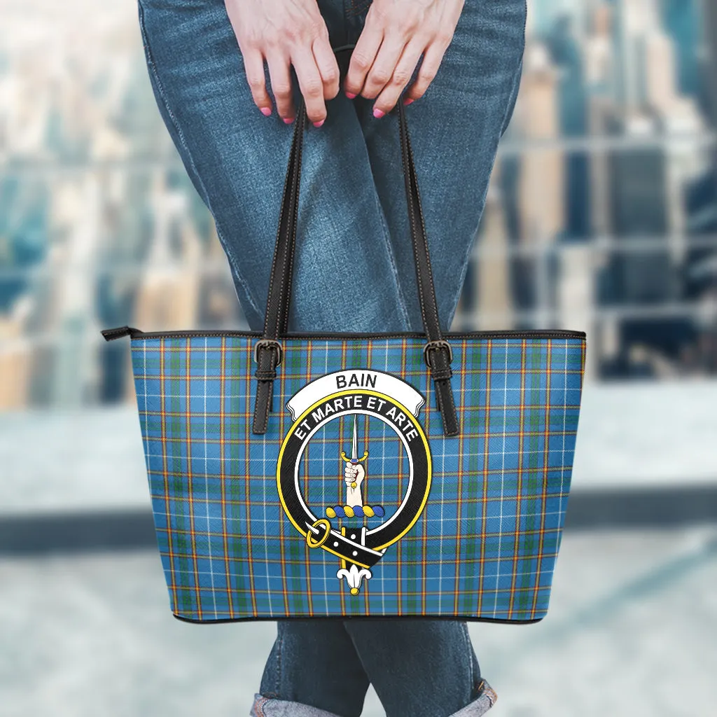 Bain Tartan Leather Tote Bag with Family Crest