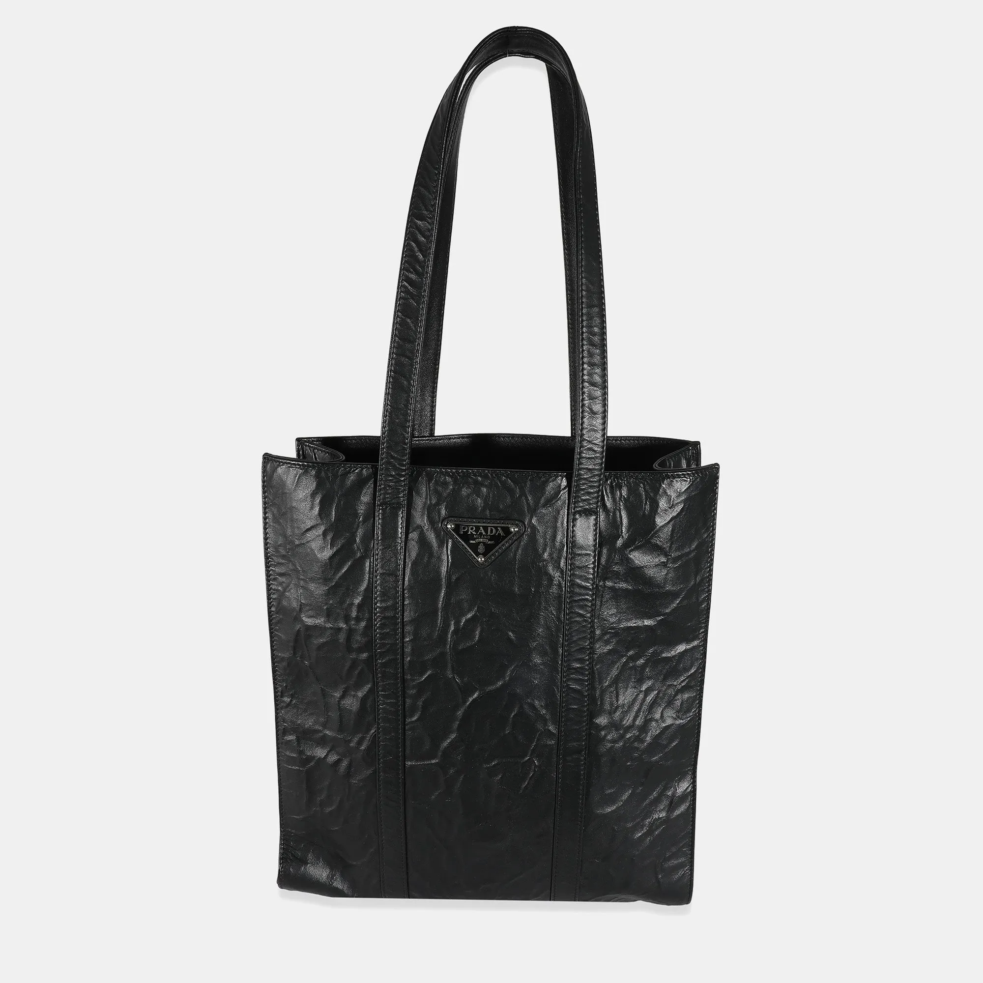Black Antique Nappa Leather Small Tote Bag