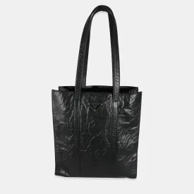 Black Antique Nappa Leather Small Tote Bag