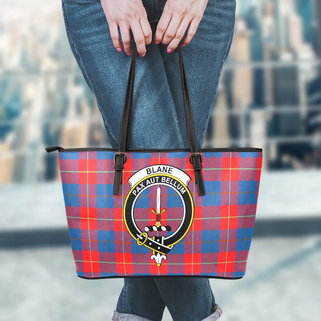 Blane Tartan Leather Tote Bag with Family Crest