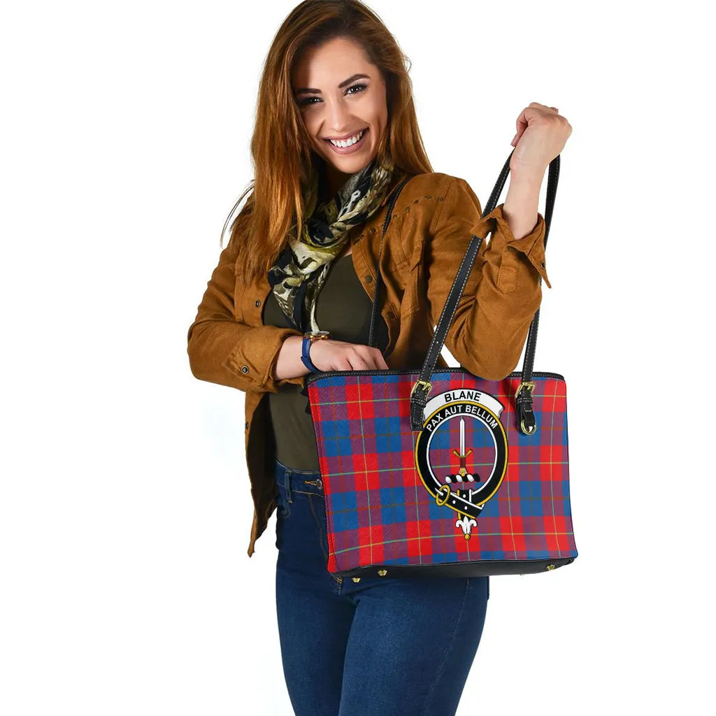 Blane Tartan Leather Tote Bag with Family Crest