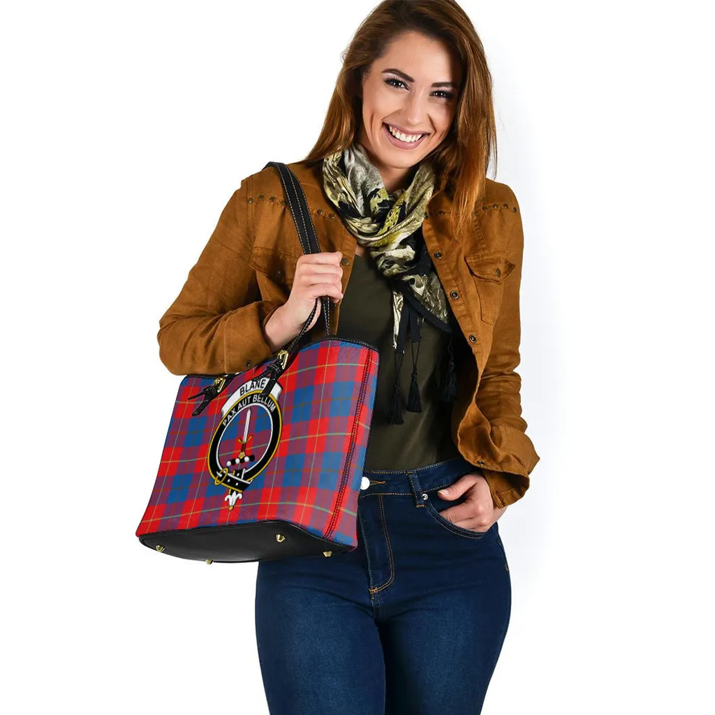 Blane Tartan Leather Tote Bag with Family Crest