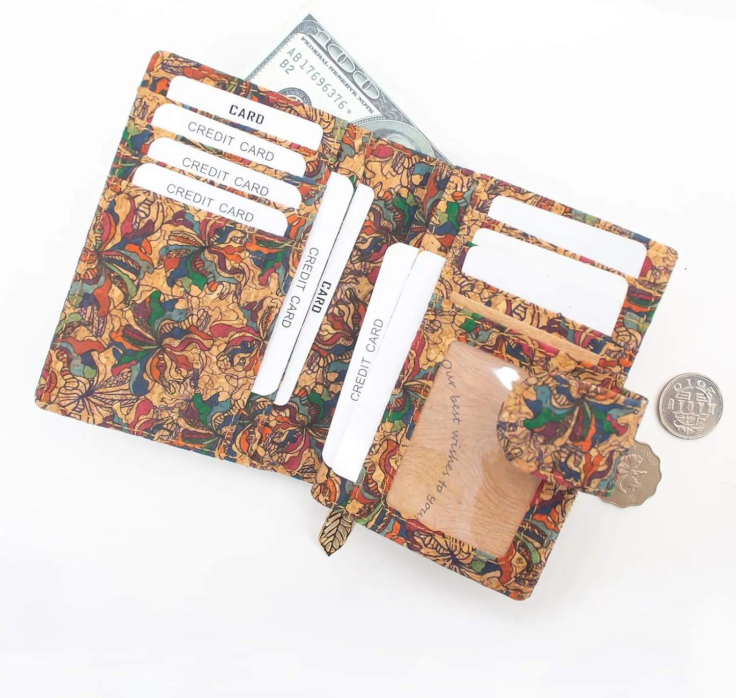 boshiho Vegan Cork Wallet, Womens Purse Slim Zipper Design with Card Holder Coin Pocket Purse Eco-friendly Vegan Gift