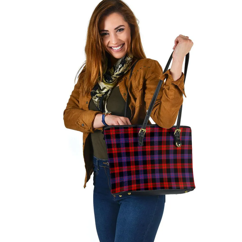 Broun Modern Tartan Leather Tote Bag