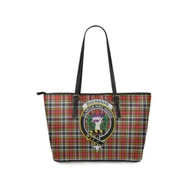 Buchanan Old Dress Tartan Leather Tote Bag with Family Crest