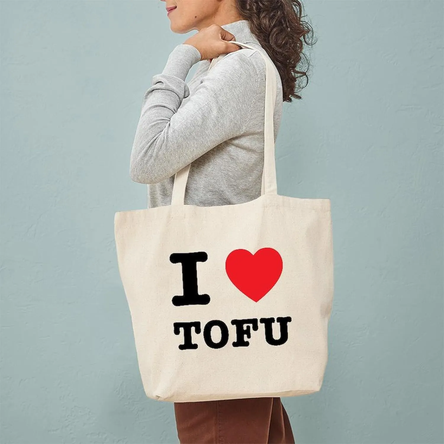 CafePress I Heart Tofu Tote Bag Natural Canvas Tote Bag, Reusable Shopping Bag