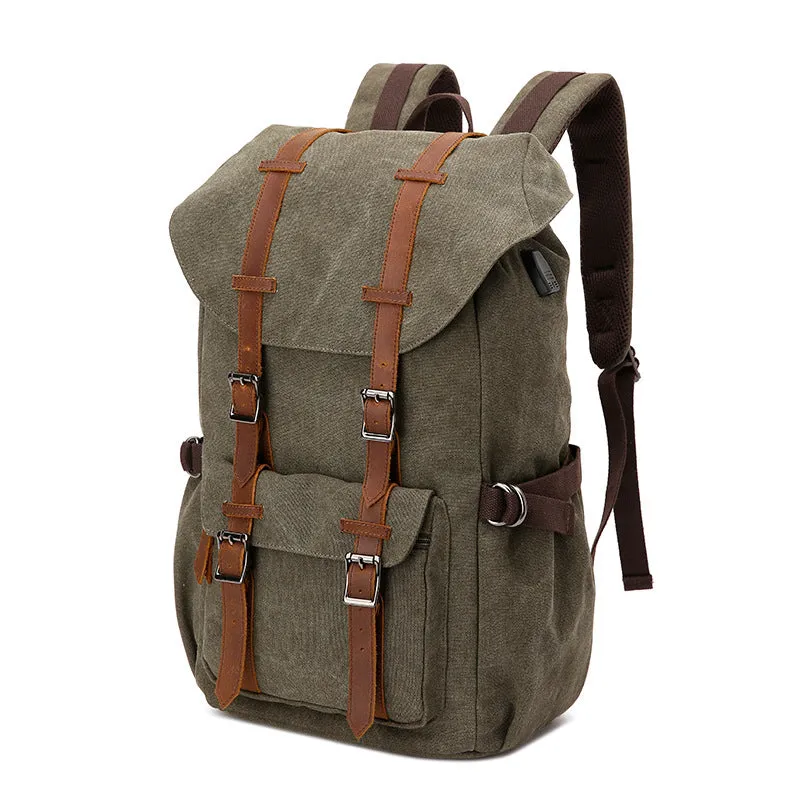 Canvas Travel Backpack With USB Plug Vintage Large Canvas Laptop Backpack Unsiex Canvas School Backpack