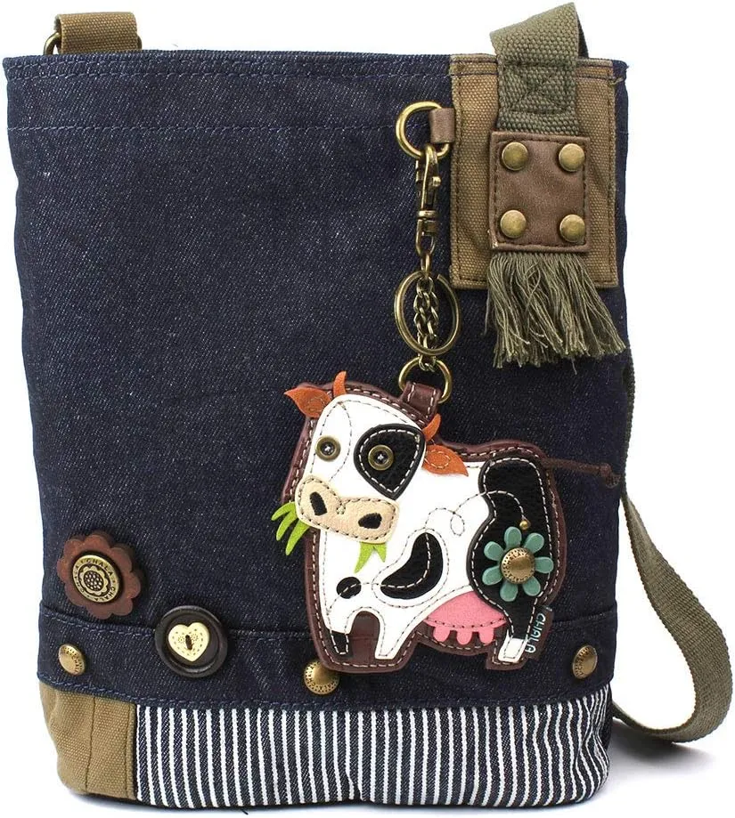 Chala Patch Cross-Body Women Handbag, Blue Denim Canvas Messenger Bag