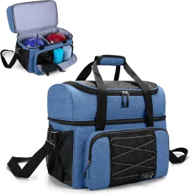 DSLEAF Bowling Bag for 2 Balls, Bowling Tote with Wooden Bowling Cups and Padded Divider for Double Ball and A Pair of Bowling Shoes Up to Mens 16 and Extra Essentials (Patent Design), Bag Only