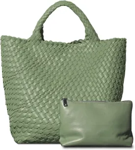 Dyalsa Woven Bag for Women, Vegan Leather Tote Bag Large Summer Beach Handbag Purse Retro Handmade Travel Shoulder Bag Set