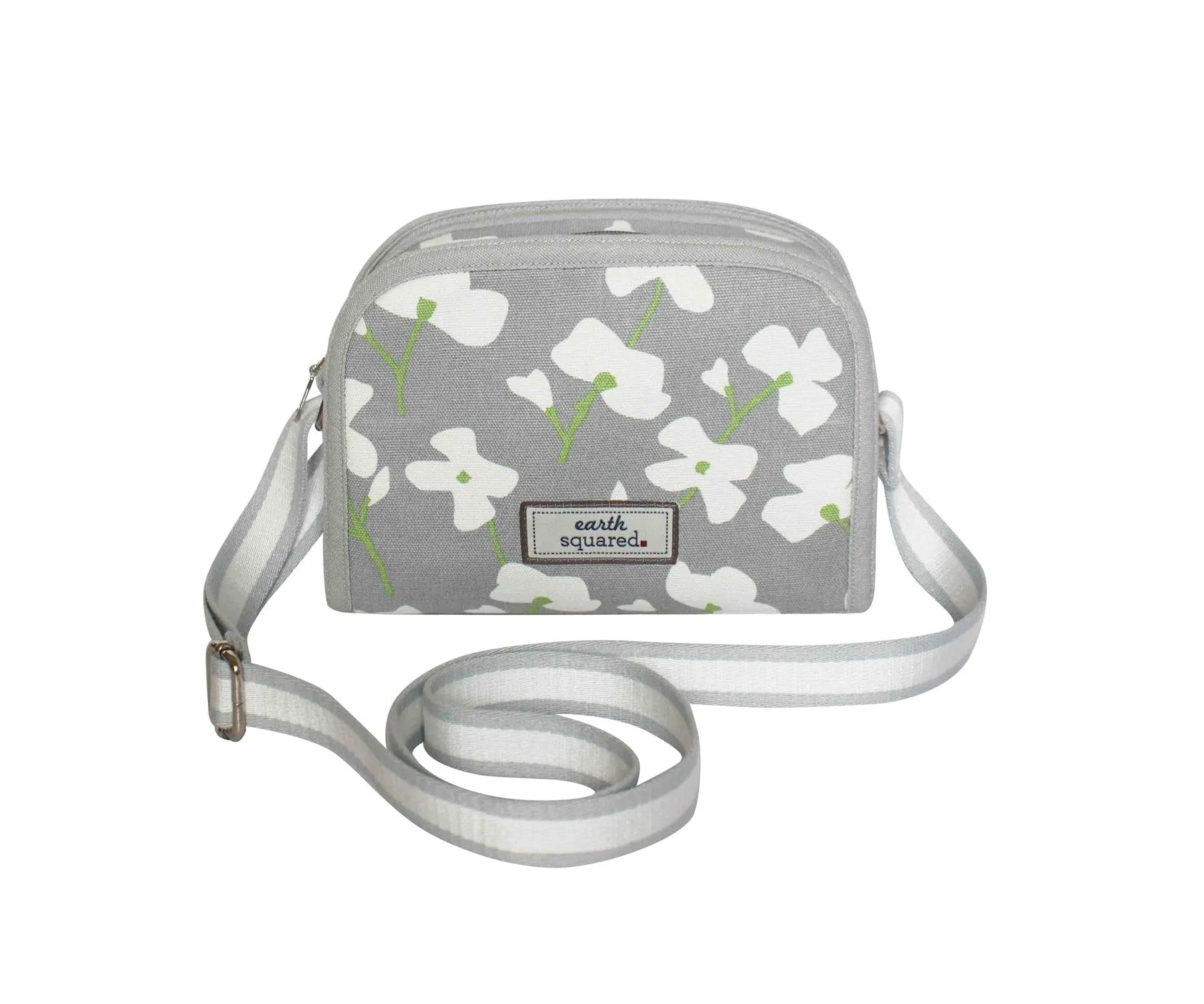 Earth Squared - Robin Cross Body Bag - Spring Blossom Canvas - Grey & Green - 22x18x6cms