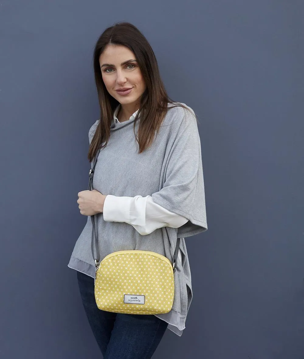 Earth Squared - Spring Linen Half Moon Bag - Yellow/White - 21x16x5cms