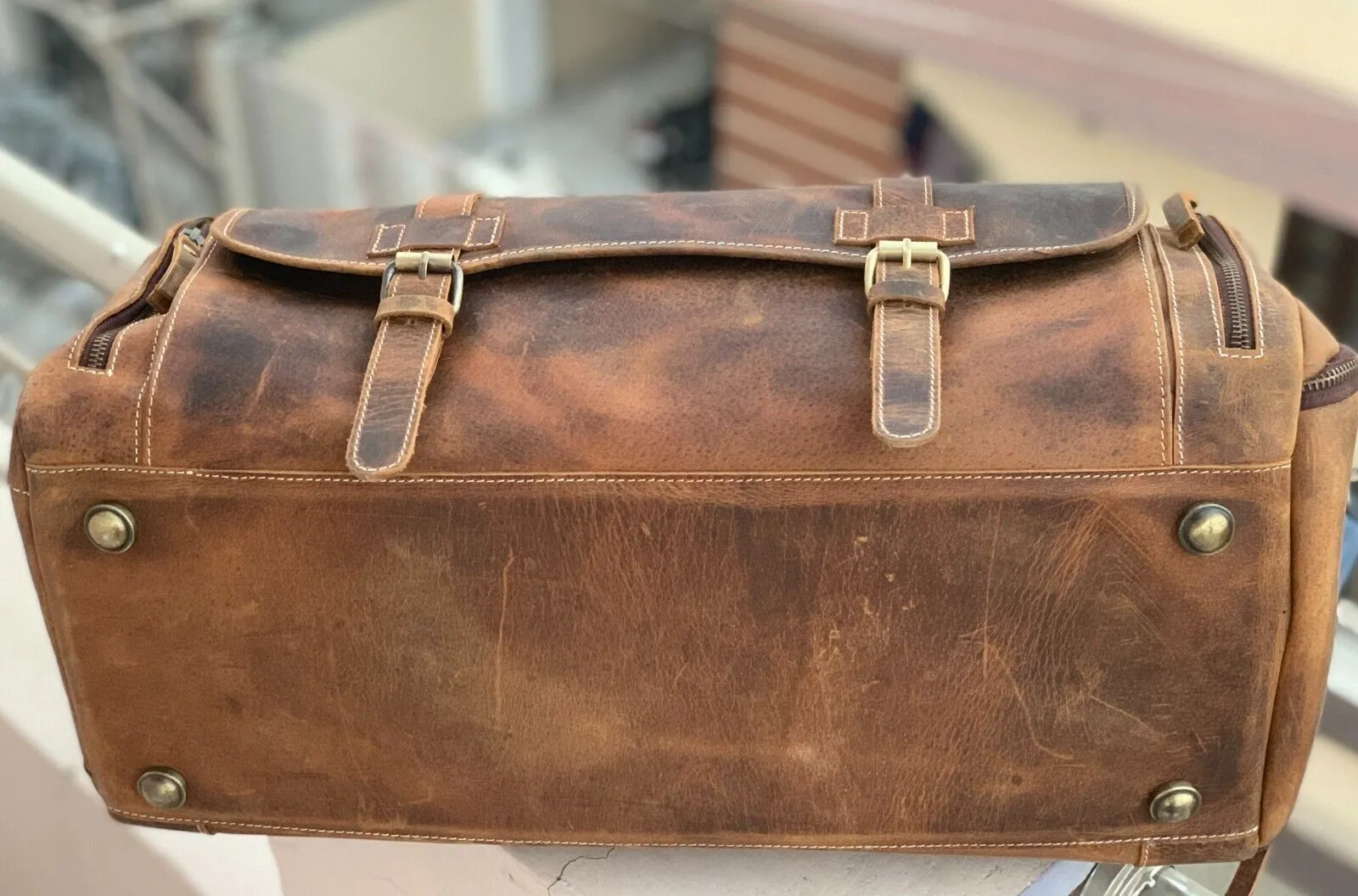 Exotic Brown Leather Weekender Bag