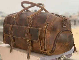 Exotic Brown Leather Weekender Bag