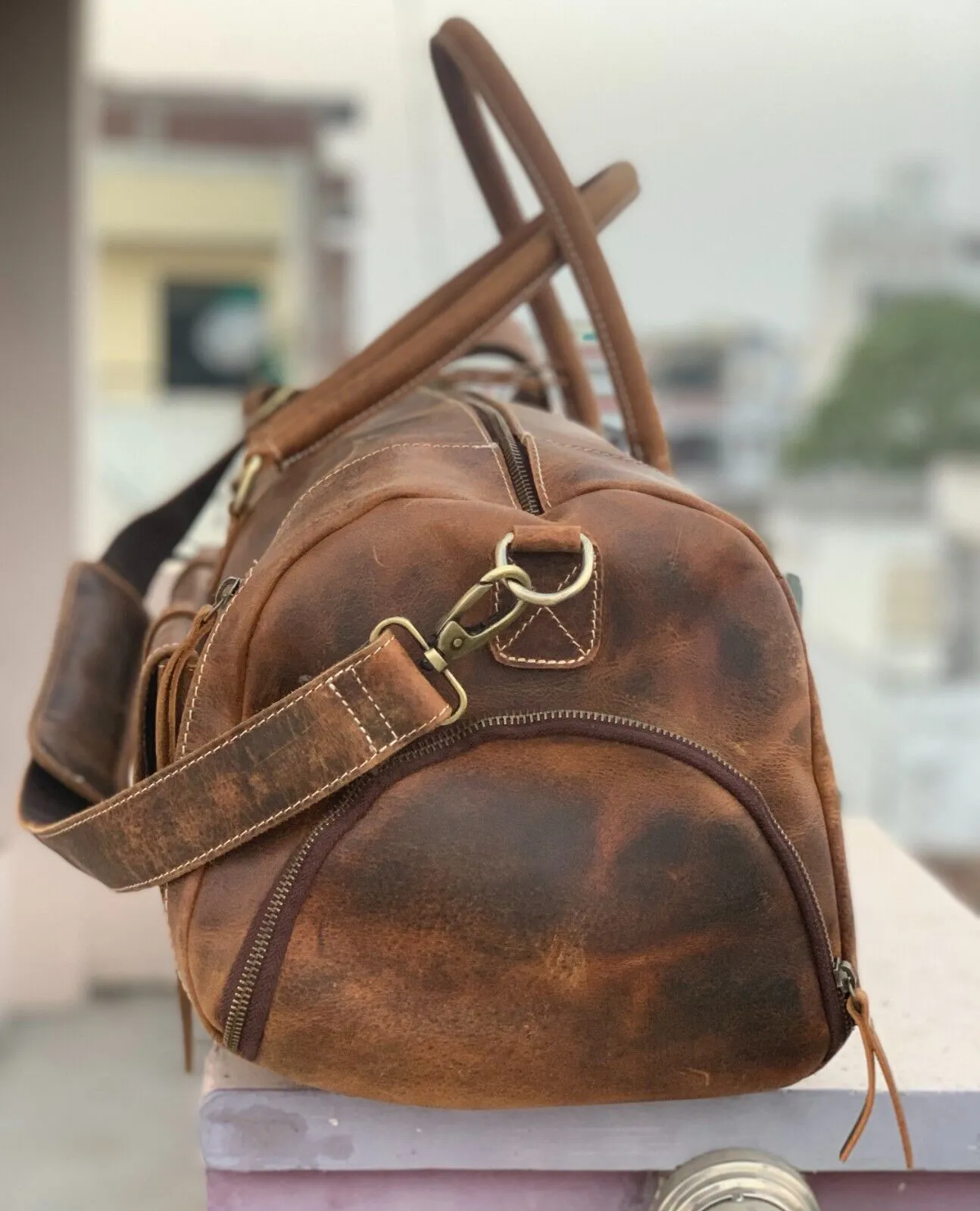 Exotic Brown Leather Weekender Bag
