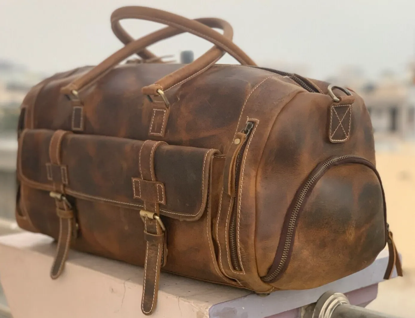 Exotic Brown Leather Weekender Bag