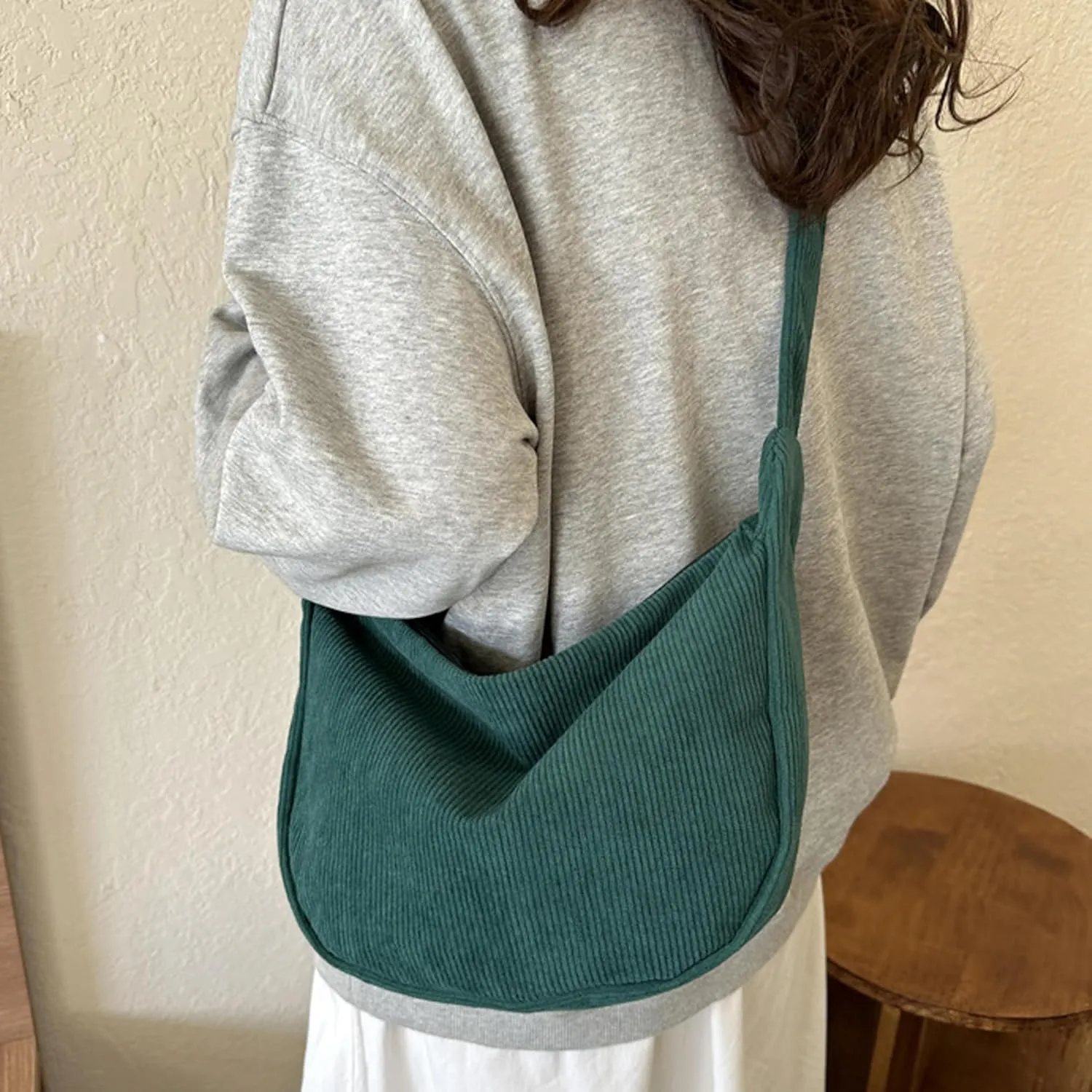 eYLun Women Corduroy Crossbody Bag Small Tote Bag Shoulder Handbag Adjustable Mini Crescent Bags