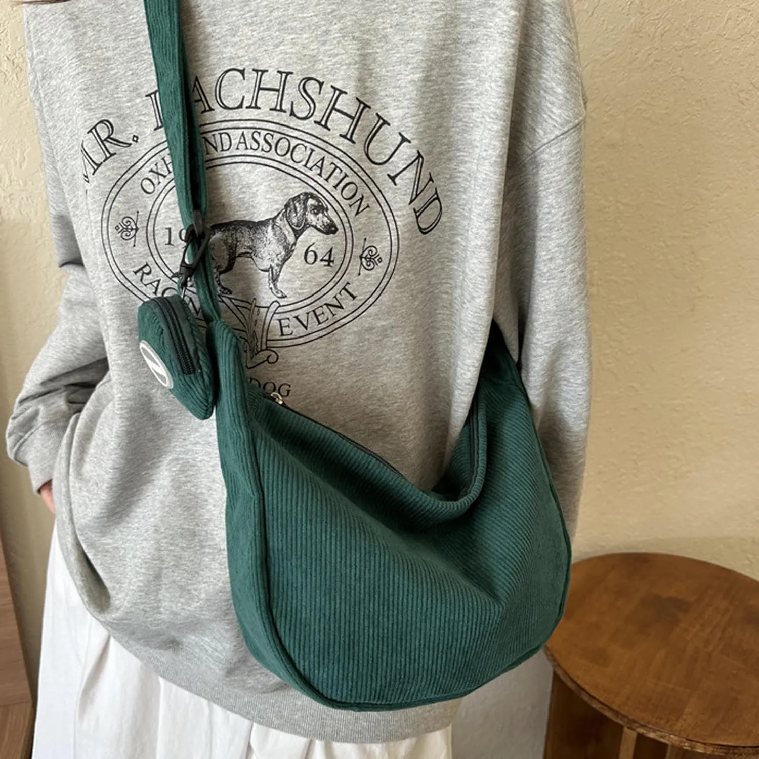eYLun Women Corduroy Crossbody Bag Small Tote Bag Shoulder Handbag Adjustable Mini Crescent Bags