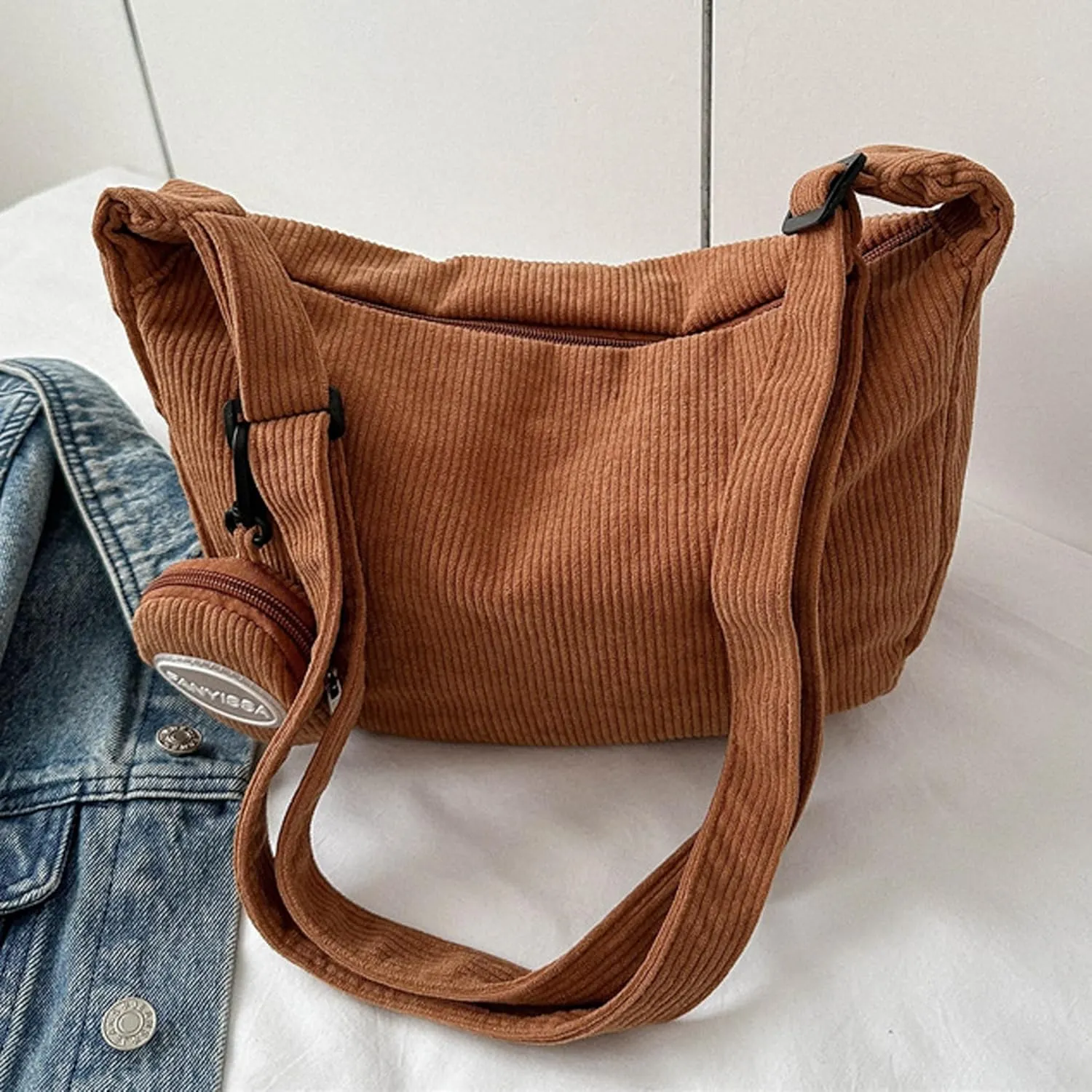 eYLun Women Corduroy Crossbody Bag Small Tote Bag Shoulder Handbag Adjustable Mini Crescent Bags