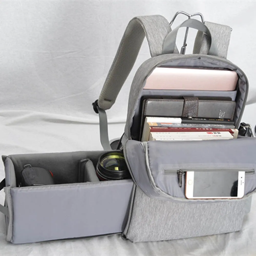 FASHION STYLE CANVAS DSLR CAMERA BACKPACK LIGHT GREY RUCKSACK WATERPROOF FOR SONY CANON NIKON OLYMPUS