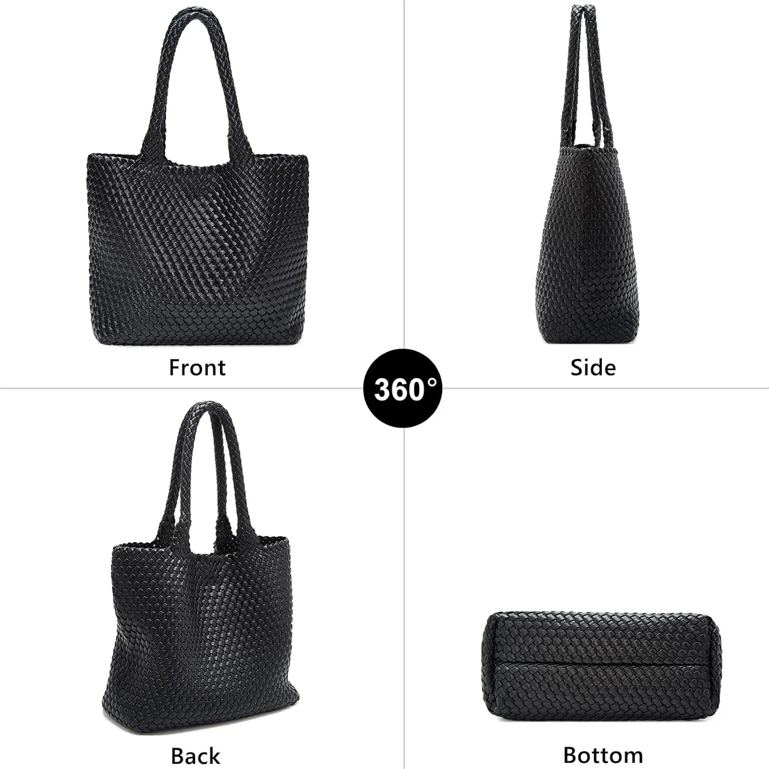 FOXLOVER Woven Tote Bag for Women Large Vegan Leather Top Handle Handbag purse Includes Inner Bag