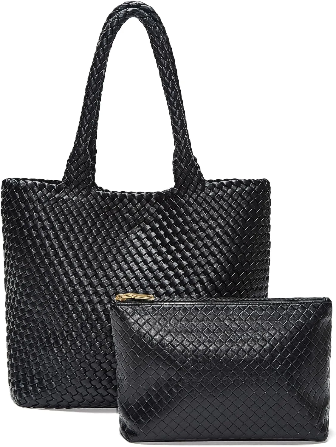 FOXLOVER Woven Tote Bag for Women Large Vegan Leather Top Handle Handbag purse Includes Inner Bag
