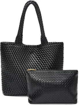 FOXLOVER Woven Tote Bag for Women Large Vegan Leather Top Handle Handbag purse Includes Inner Bag