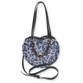 Fuzzy Leopard Oversized Heart Shoulder Bag