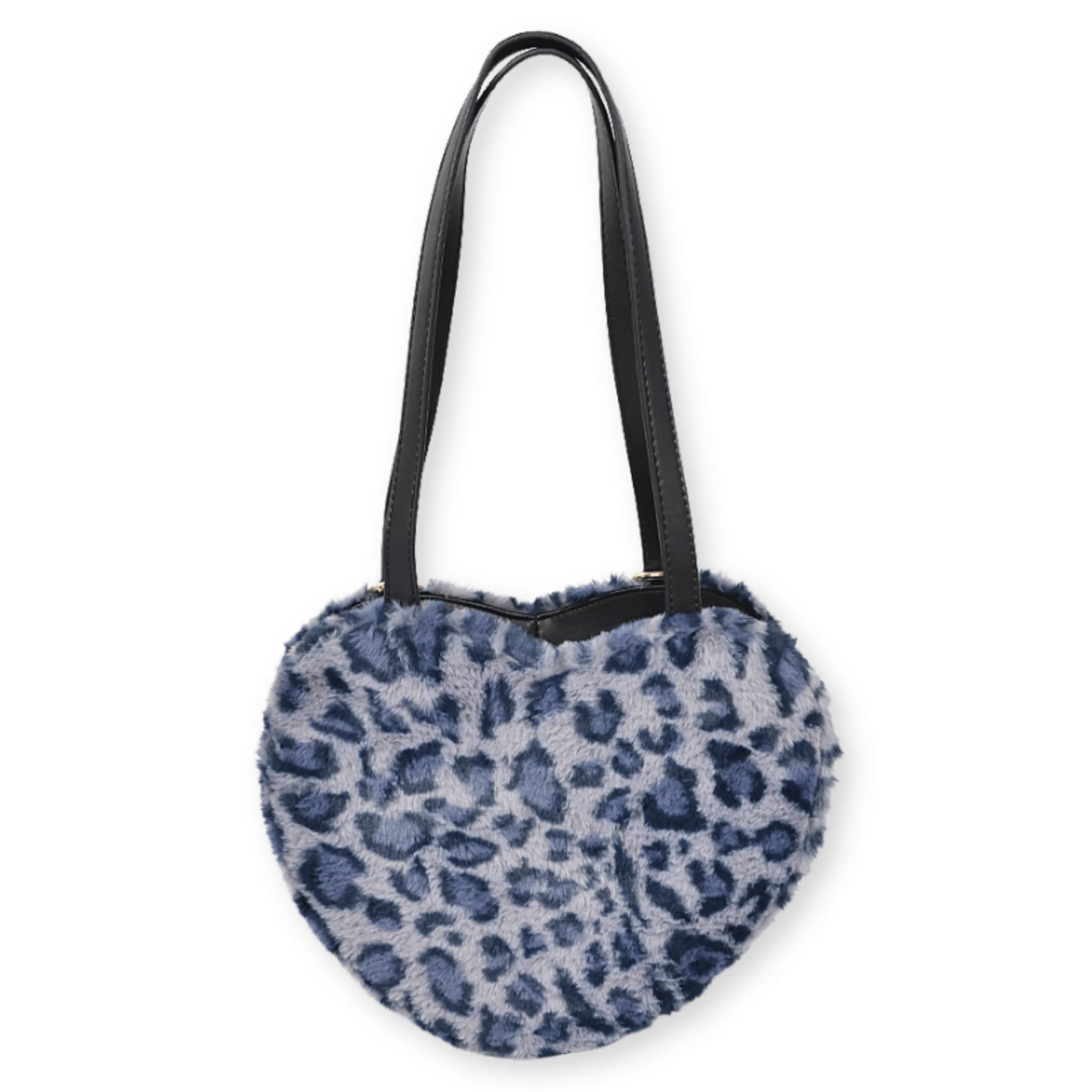 Fuzzy Leopard Oversized Heart Shoulder Bag
