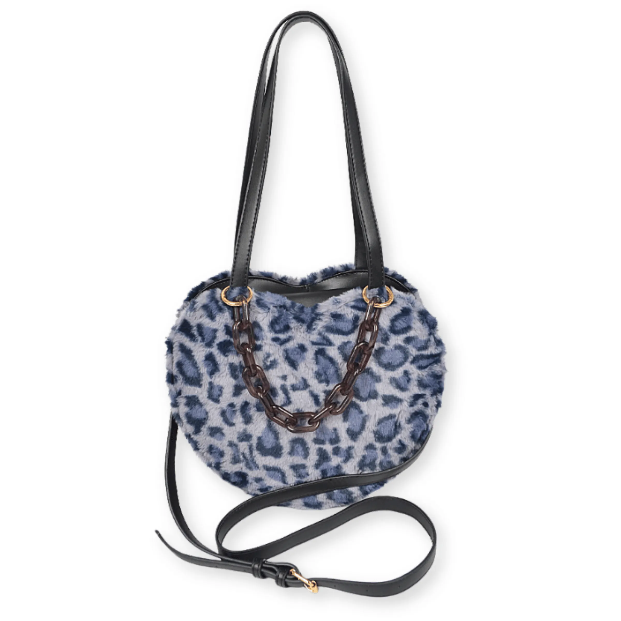 Fuzzy Leopard Oversized Heart Shoulder Bag