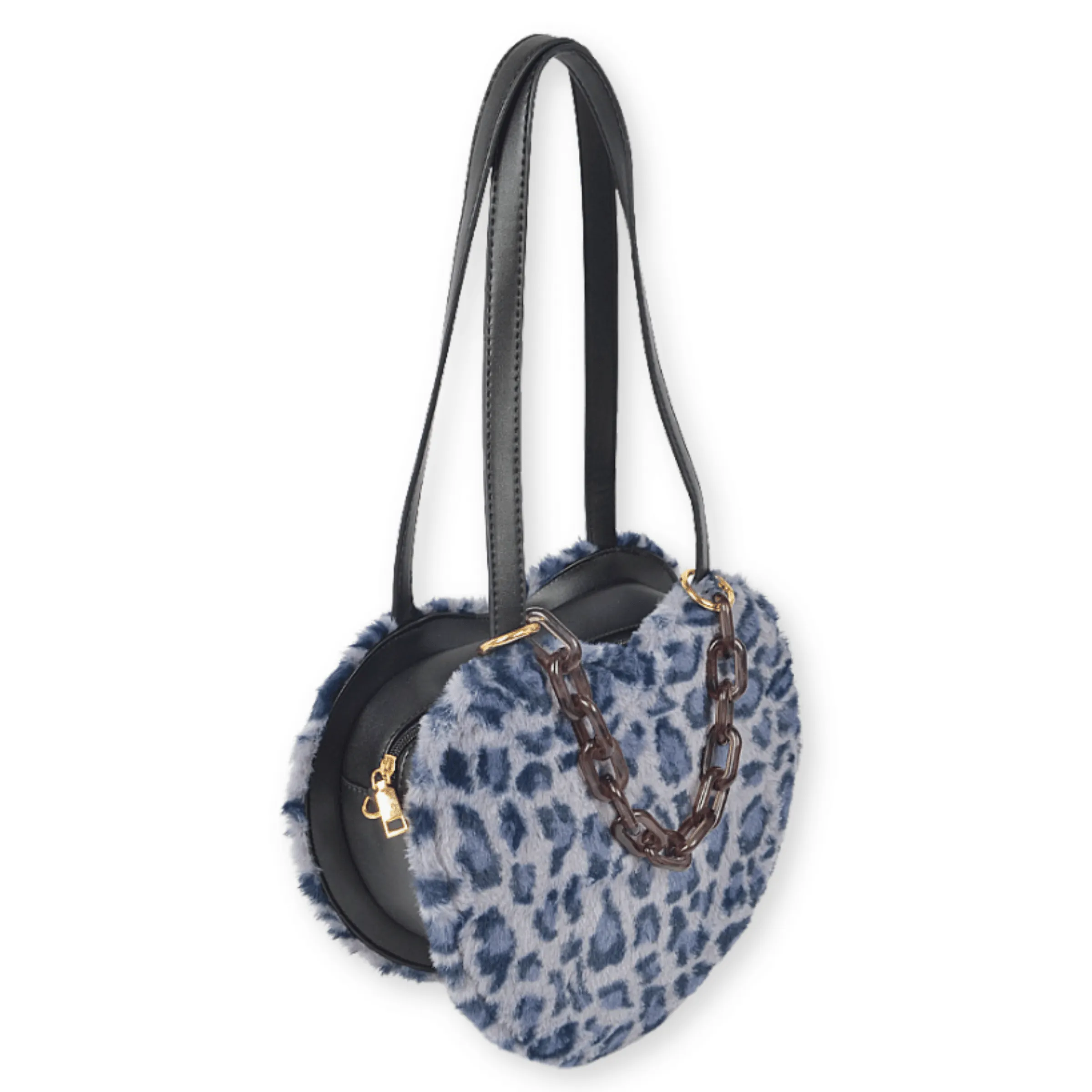 Fuzzy Leopard Oversized Heart Shoulder Bag