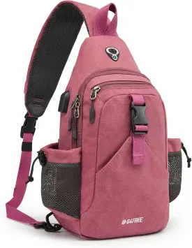 G4Free Canvas Sling Bag Crossbody Backpack with USB Charging Port & RFID Blocking, Hiking Daypack Chest Bag for Women Men