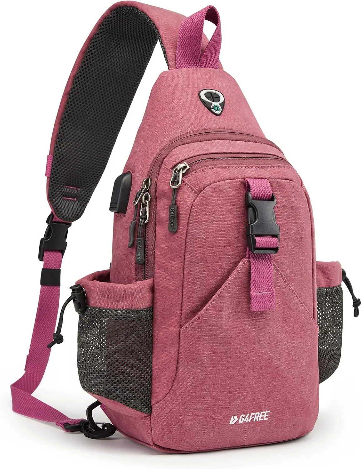 G4Free Canvas Sling Bag Crossbody Backpack with USB Charging Port & RFID Blocking, Hiking Daypack Chest Bag for Women Men