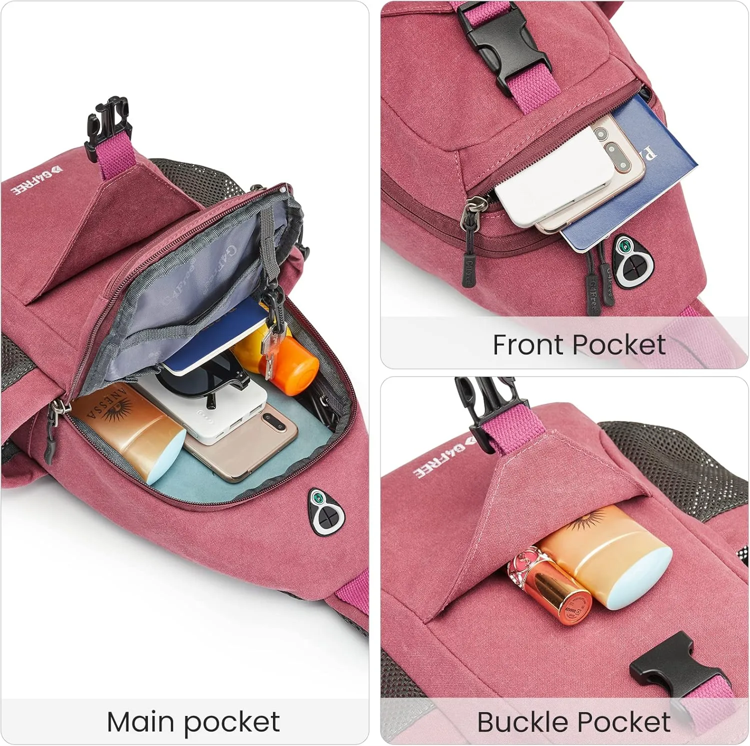 G4Free Canvas Sling Bag Crossbody Backpack with USB Charging Port & RFID Blocking, Hiking Daypack Chest Bag for Women Men
