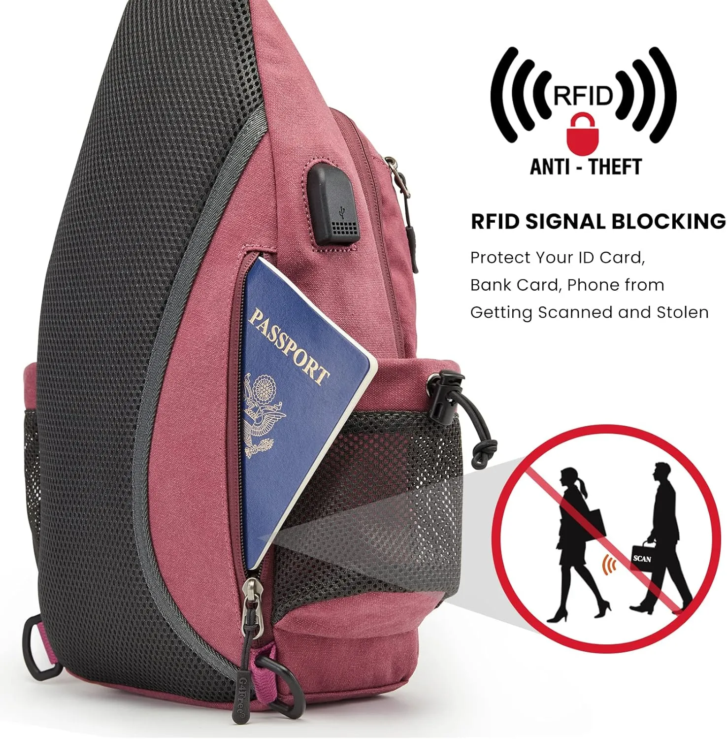 G4Free Canvas Sling Bag Crossbody Backpack with USB Charging Port & RFID Blocking, Hiking Daypack Chest Bag for Women Men