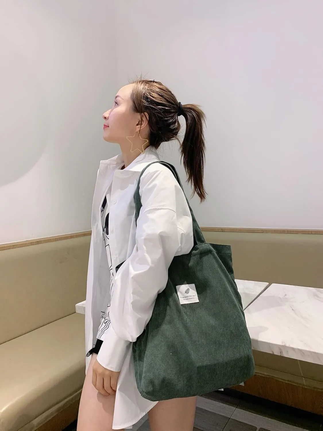 Geerta Corduroy Bag Corduroy Tote Bag with Zipper Pockets Shoulder Bag