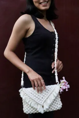 Handcrafted Macrame Clutch Bag with swing (Off-white)