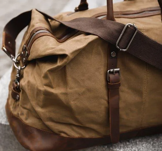 Large Waxed Canvas Weekender Duffle Bag Travel Mens-Dark Grey
