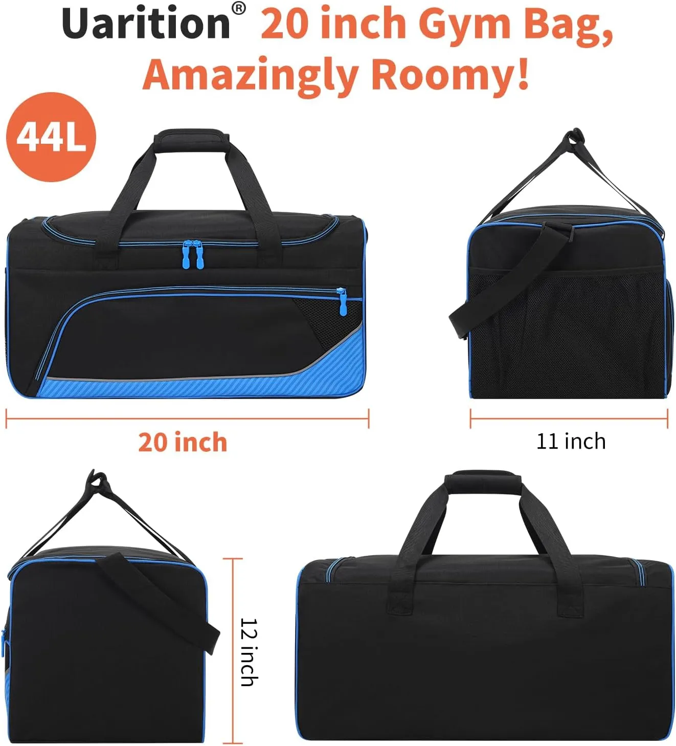 Mens Gym Bag 21 inch Large Overnight Weekender Duffle Bag for Travel Sport-Blue/Black
