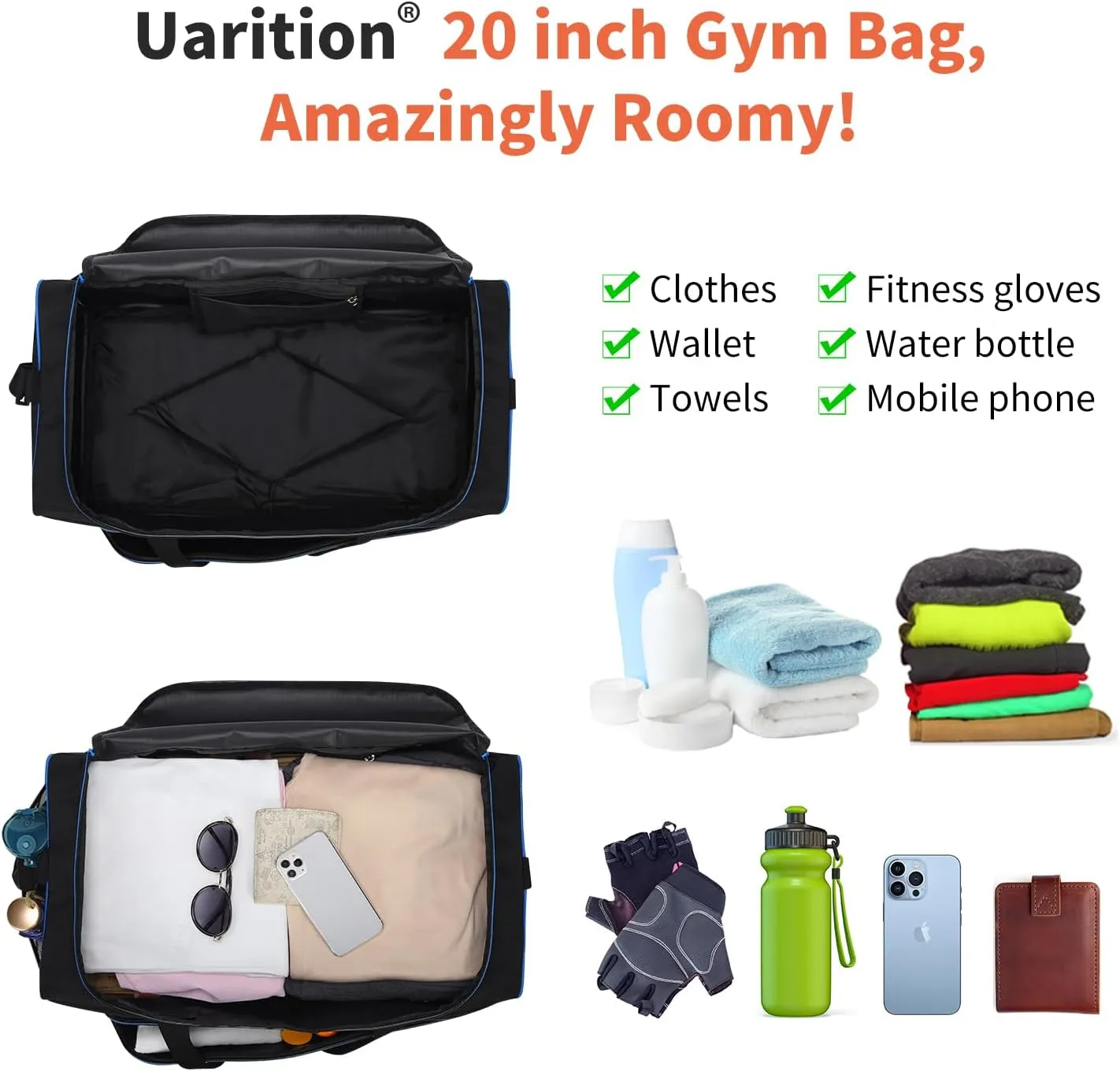 Mens Gym Bag 21 inch Large Overnight Weekender Duffle Bag for Travel Sport-Blue/Black