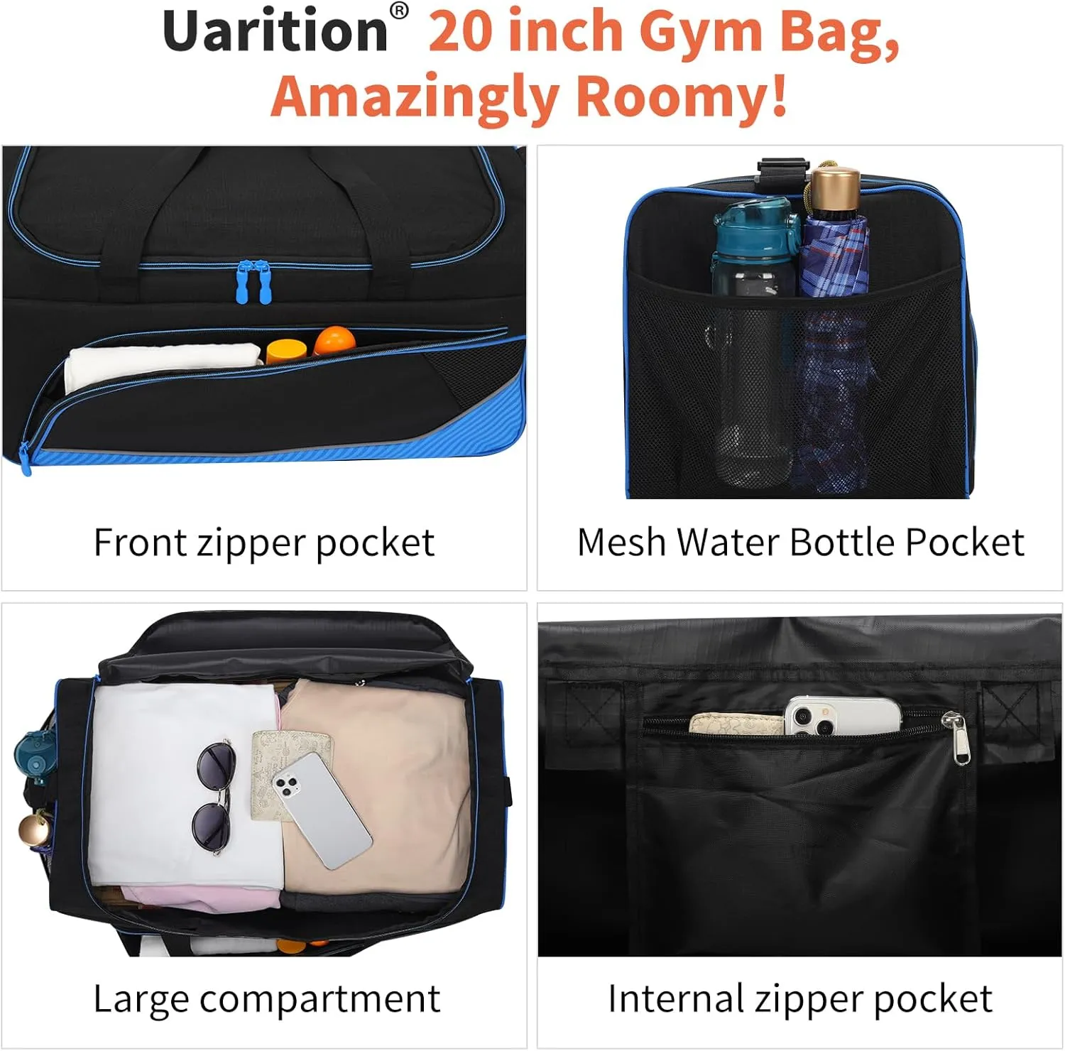 Mens Gym Bag 21 inch Large Overnight Weekender Duffle Bag for Travel Sport-Blue/Black