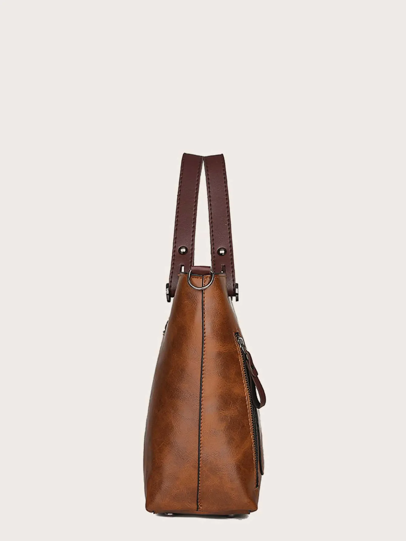 Minimalist Double Zipper Detail Tote Bag