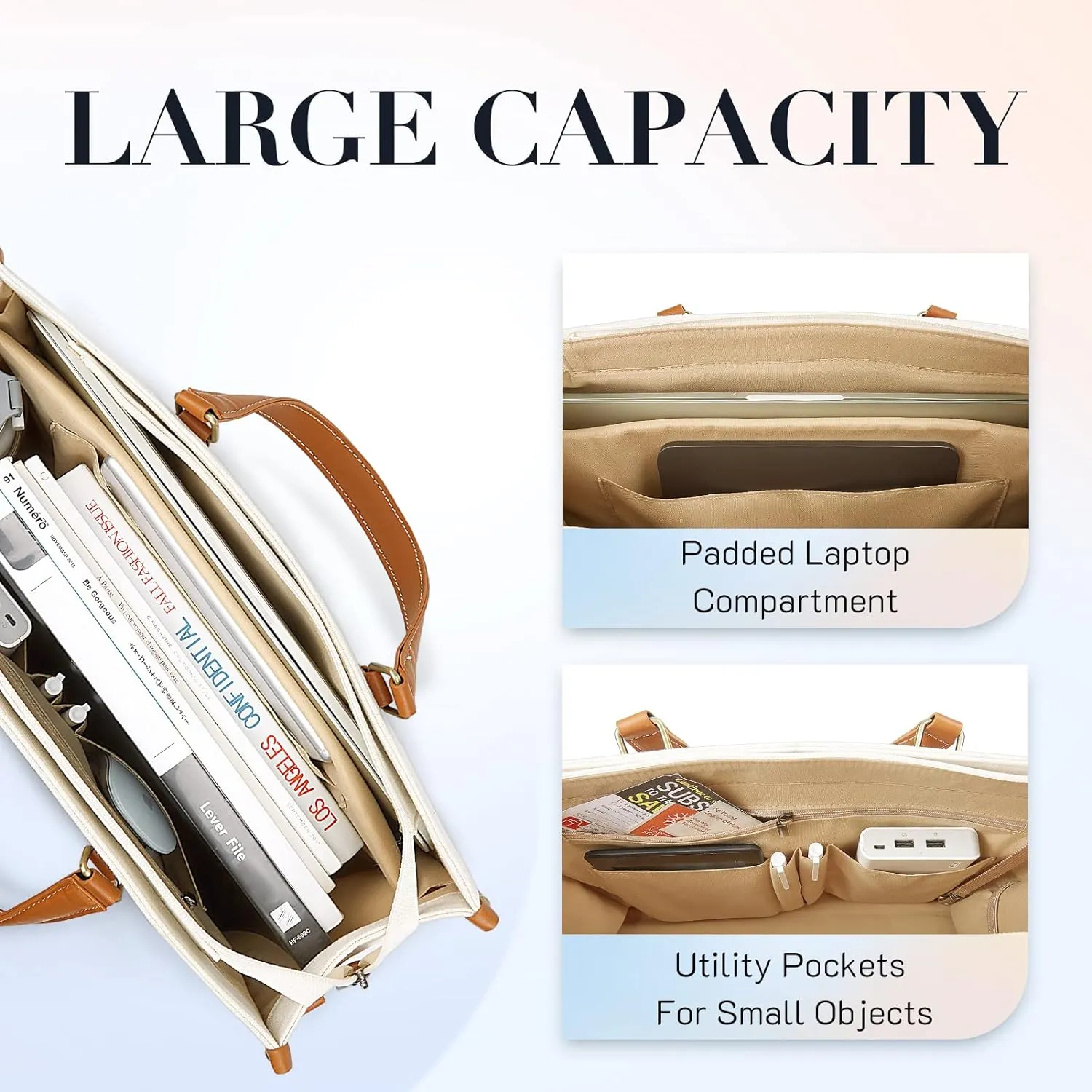 Missnine Tote Bag Canvas Laptop Bag for Women 15.6 inch Casual Work Bags with Clutch Purse Computer 2 PCS Set for Travel, Office, College