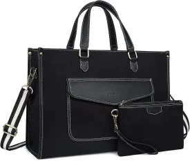 Missnine Tote Bag Canvas Laptop Bag for Women 15.6 inch Casual Work Bags with Clutch Purse Computer 2 PCS Set for Travel, Office, College